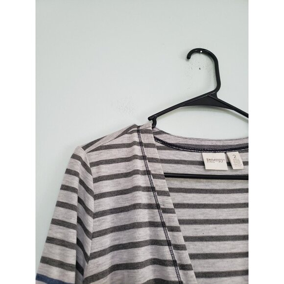 Zenergy Chico's 2 Radley Women L Cardigan Button Front Stripe Deep V Long Sleeve - Picture 4 of 6